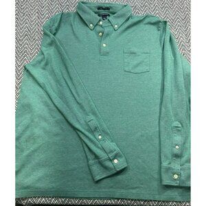 Lands End Men's XL Tailored Fit Green Long-Sleeve Polo Shirt 100% Supima Cotton